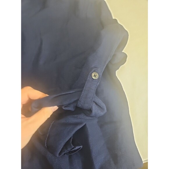 Tommy Bahama Women's Navy Linen St Lucia Boyfriend Shirt Size Small Roll Tab Raw - Picture 5 of 12